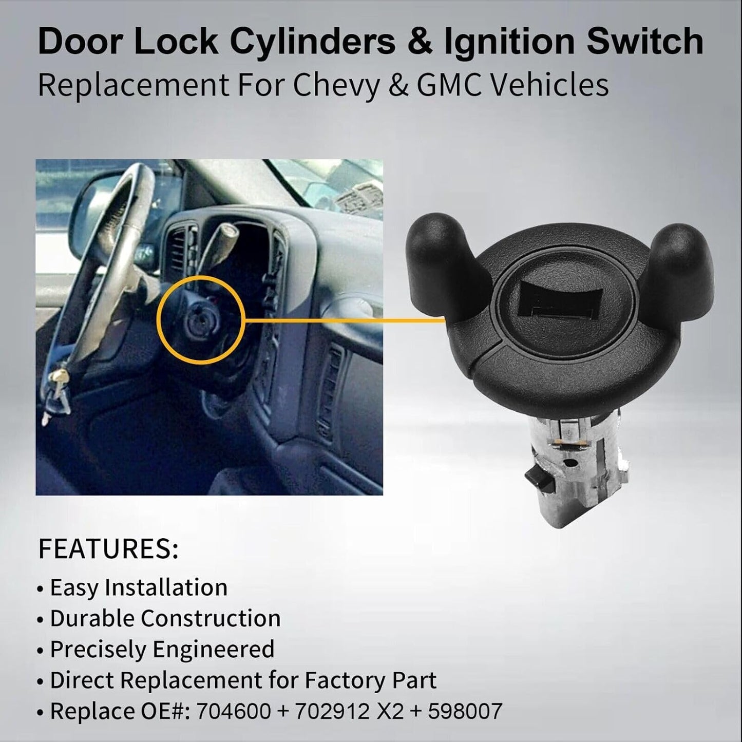 ya 6 8.24 baidi Ignition Switch Door Lock Cylinder 2 Keys for Chevy Tahoe Silverado GMC Sierra