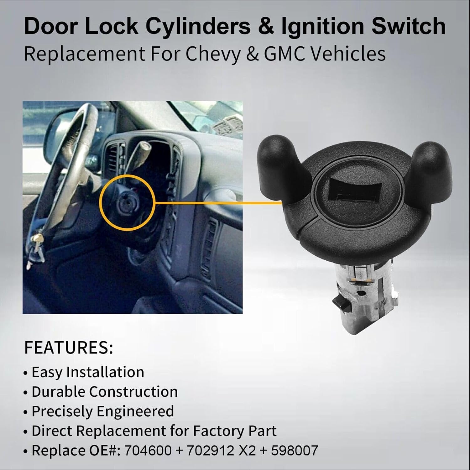 ya 6 8.24 baidi Ignition Switch Door Lock Cylinder 2 Keys for Chevy Tahoe Silverado GMC Sierra