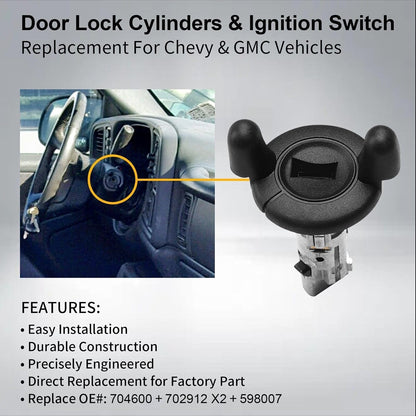 ya 6 8.24 baidi Ignition Switch Door Lock Cylinder 2 Keys for Chevy Tahoe Silverado GMC Sierra