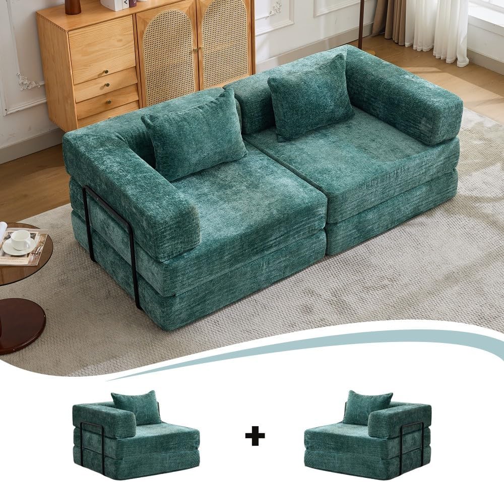 ya 28 10.13 baidi Chenille Compression Sofa Dark Green - Convertible Floor Sofa Bed,No Assemb