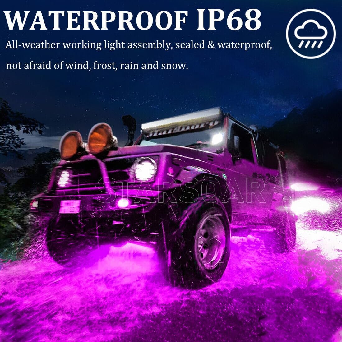 ya 4 8.8 6-Pack Set Purple LED Rock Light Off-Road Truck Car Bottom Rail Drilling Rig Light 9W