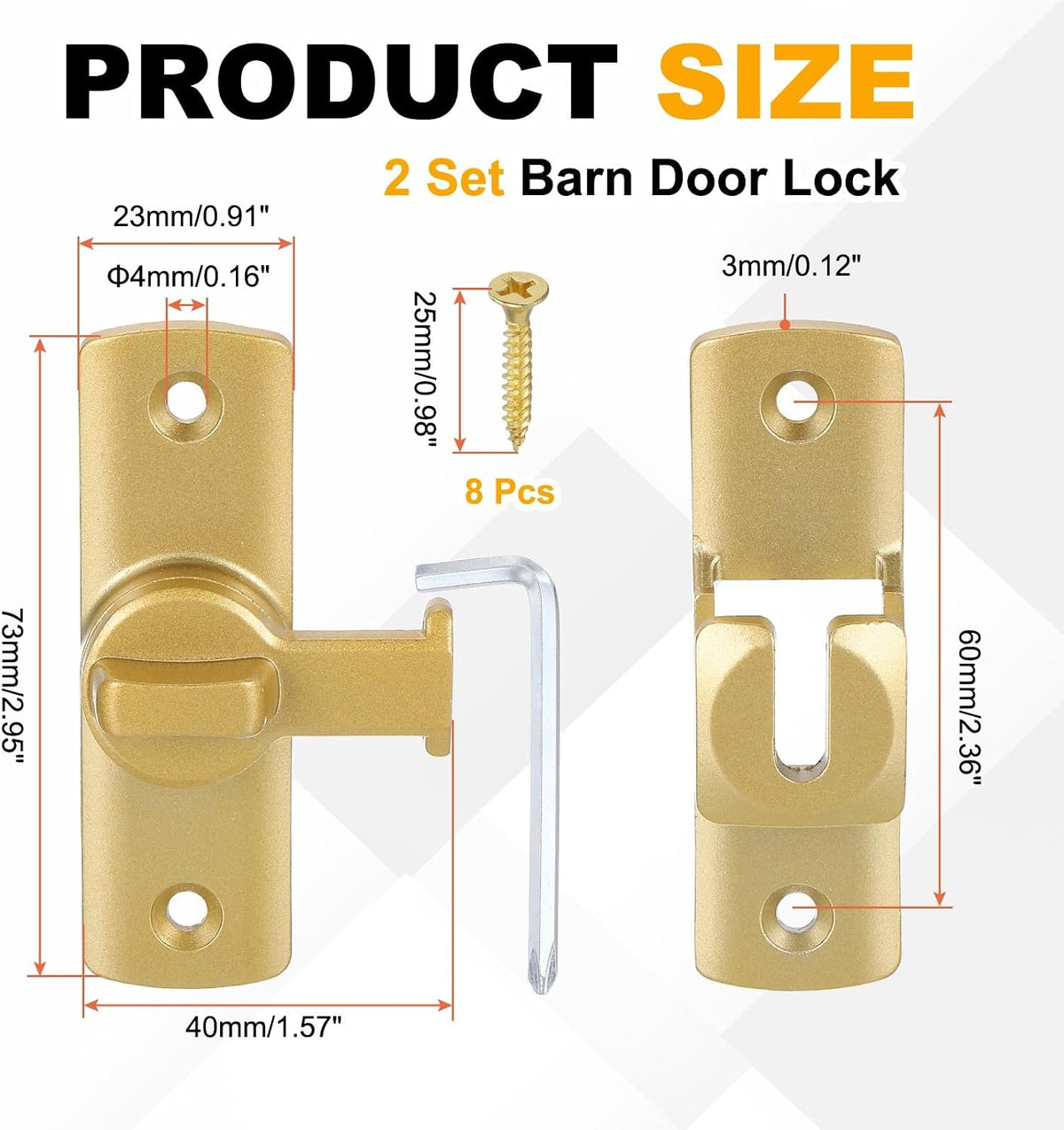 ya 26 10.21 baidi 2 Pcs Barn Door Lock, 90/280 De Security Flip Sliding Door Latch, Gold