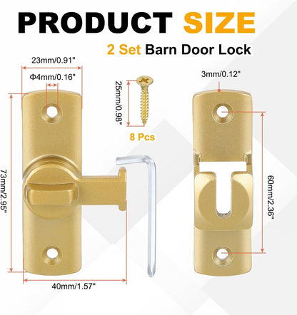 ya 26 10.21 baidi 2 Pcs Barn Door Lock, 90/280 De Security Flip Sliding Door Latch, Gold