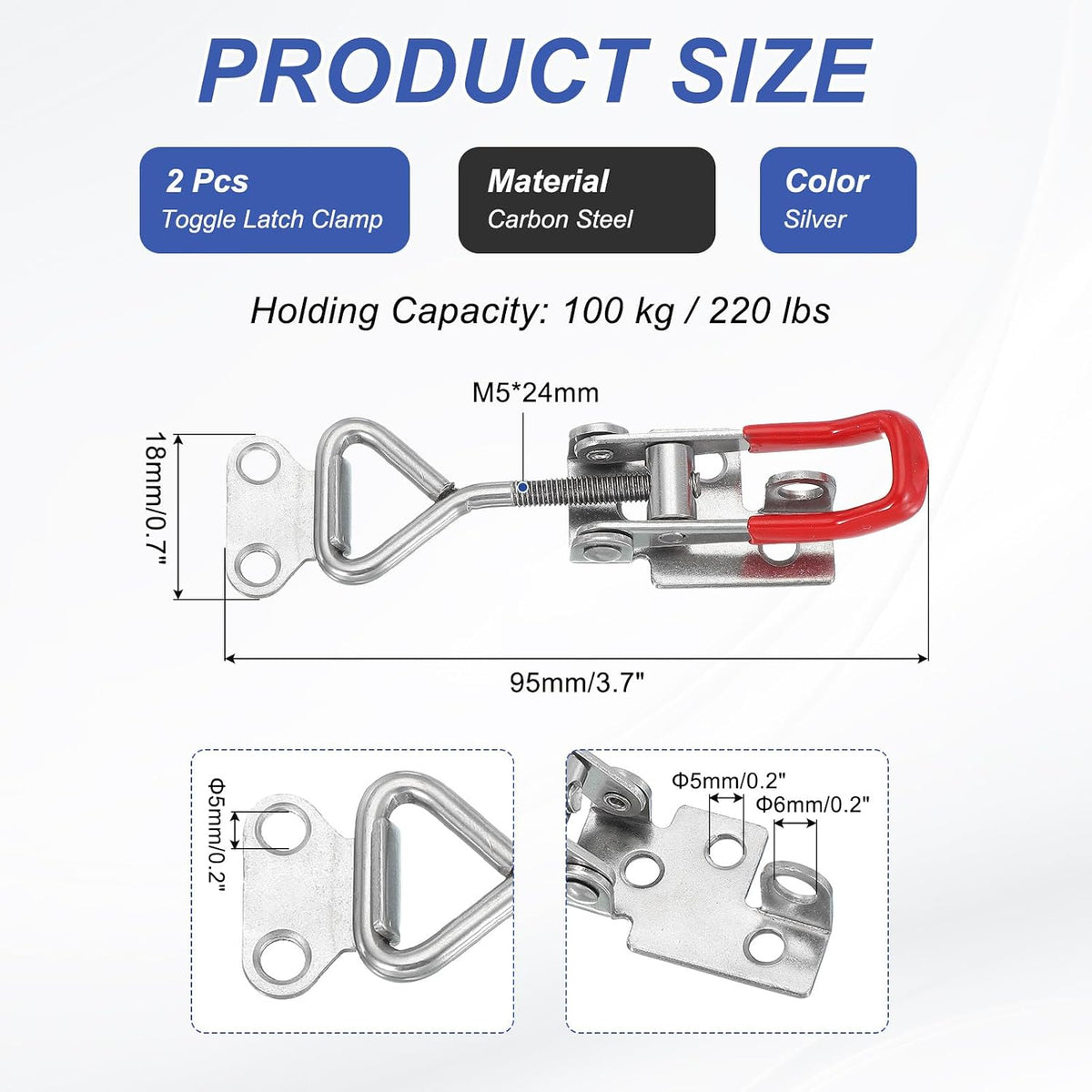ya 26 10.21 baidi 2 Pcs Toggle Latch Clamp 4001 Stainless Steel with Hole 220Lbs ing, Silver