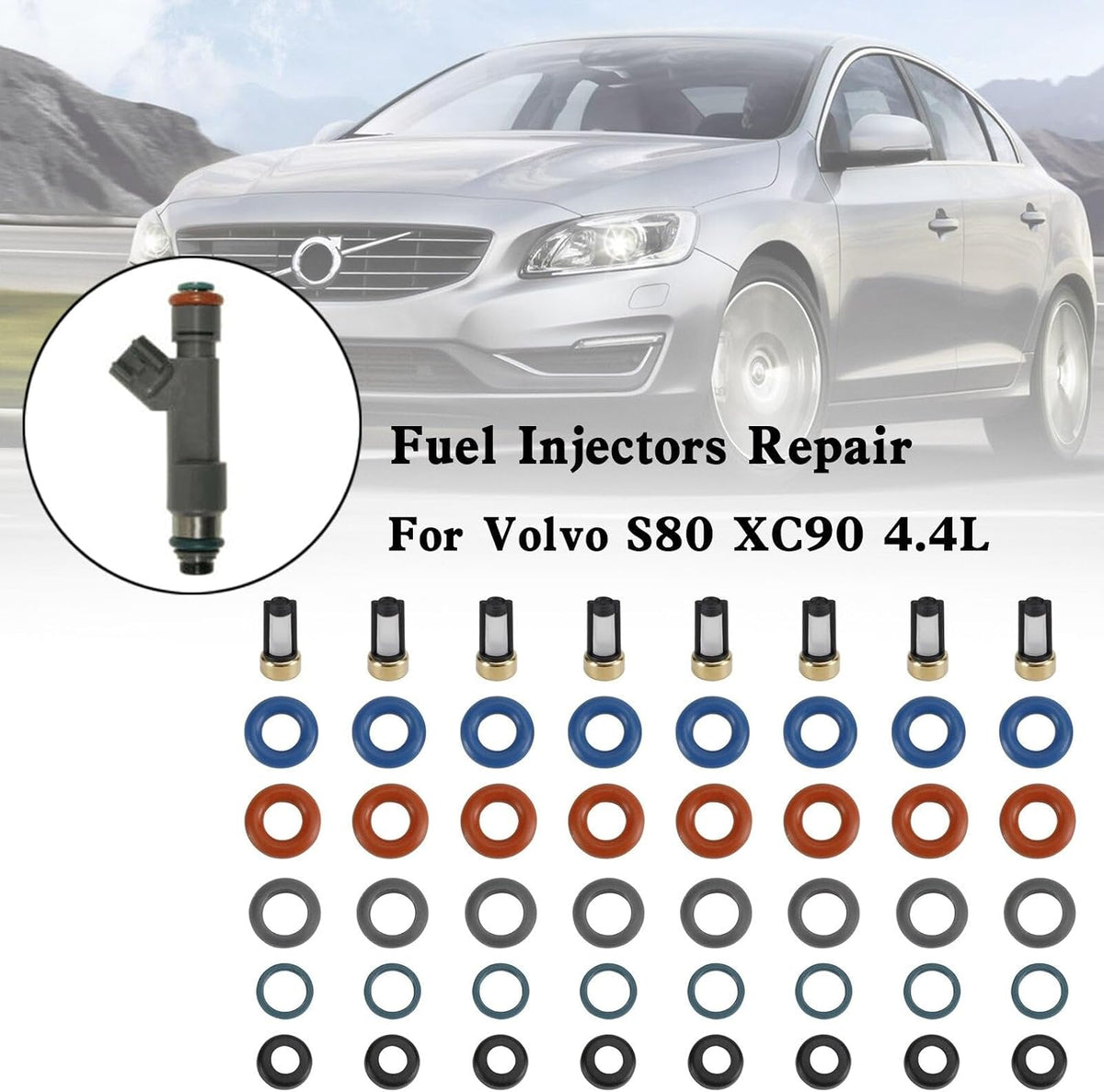 ya 14 9.20 zhengce 8PCS Fuel Injectors Repair Seal Kit Filter Cap FJ1073 for Volvo S80 XC90 4-1