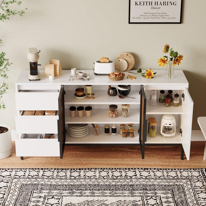 ya 28 10.13 baidi White Buffet Cabinet - Storage, Doors + 3 Drawers, Pantry/Console for Kitch
