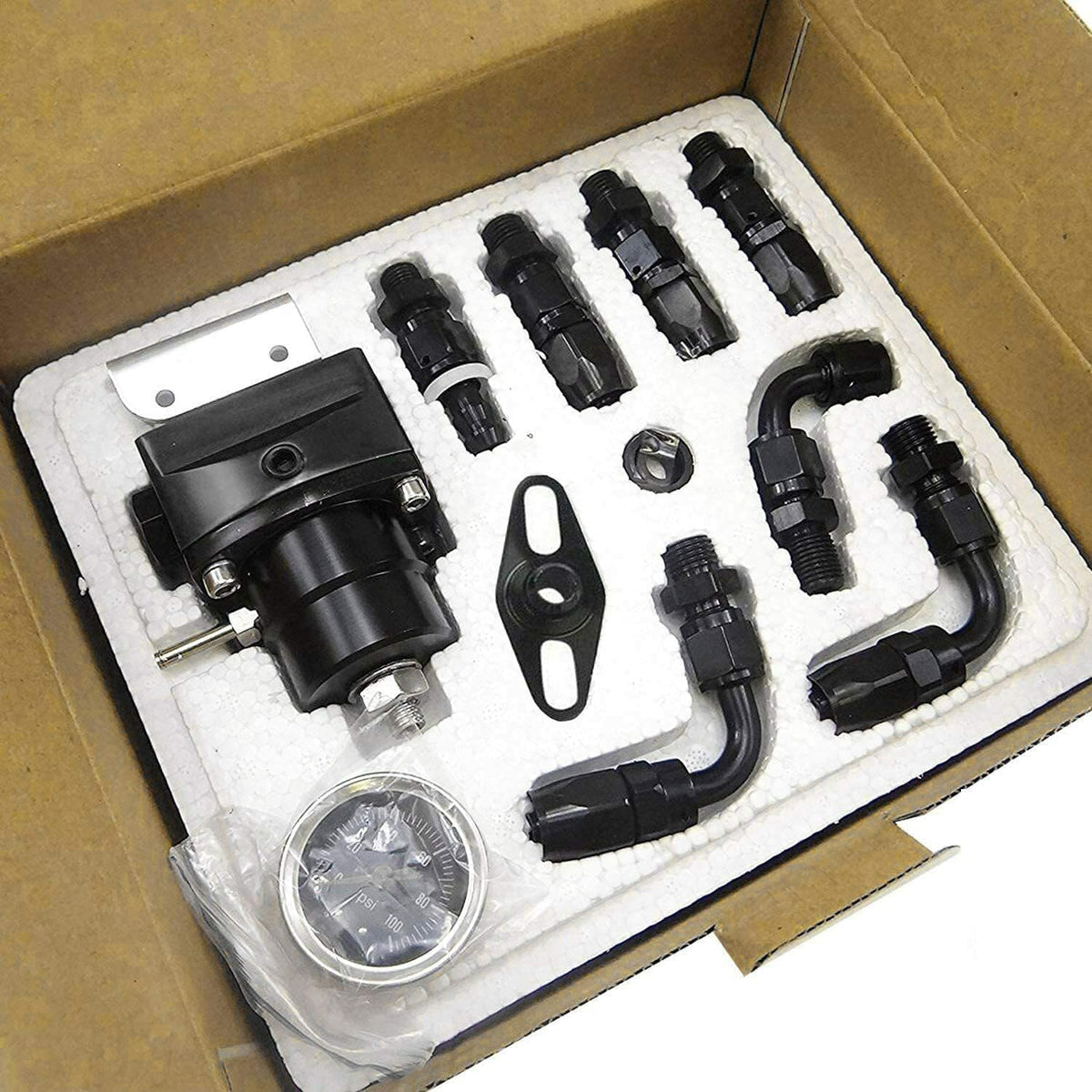 ya 11 9.14 baidiUniversal 0-100 Psi Gauge -6AN Black Adjustable Fuel Pressure Regulator Kit