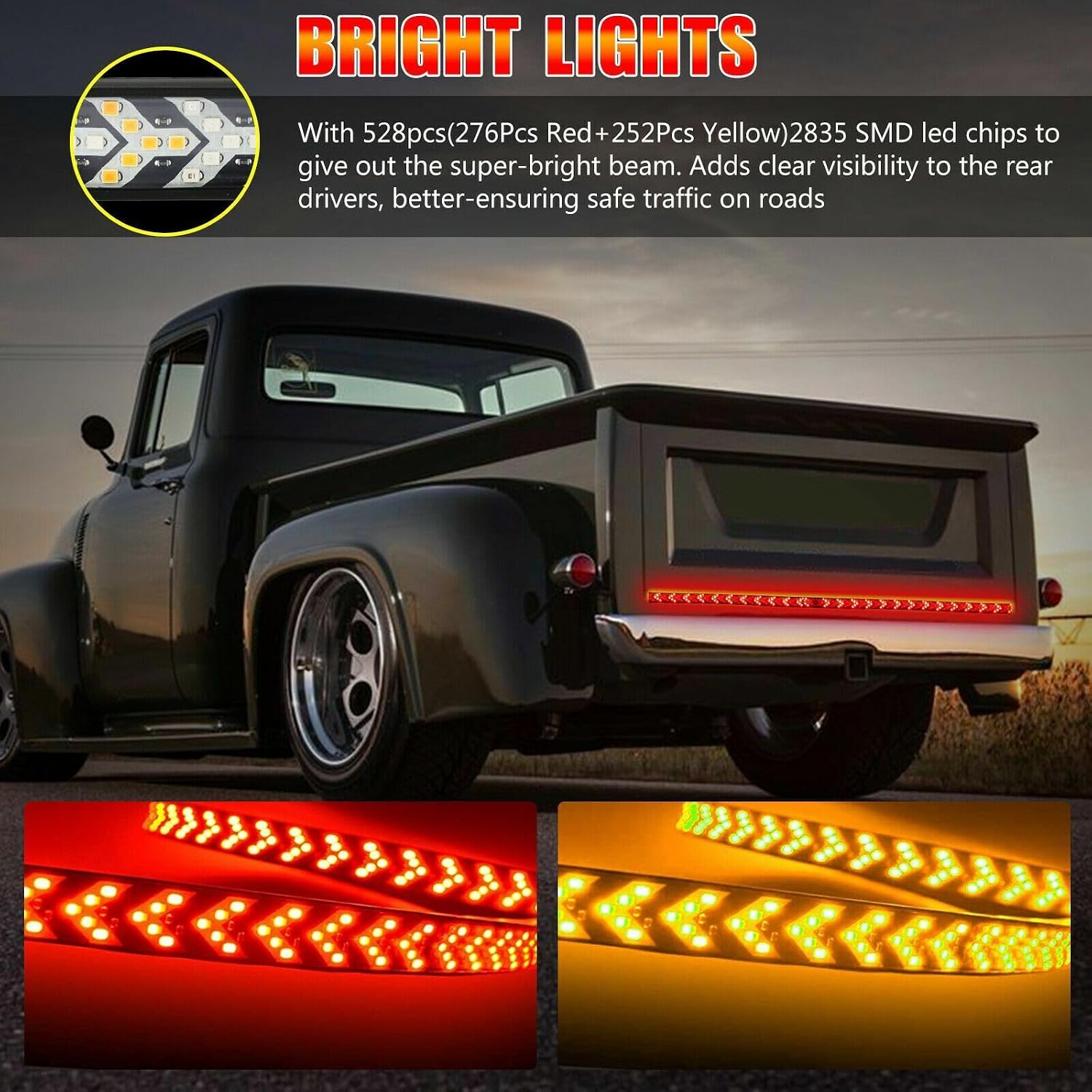 ya 4 8.24 baidi 60 528-LED Truck Strip Tailgate Turn Signal Brake Double Flash Tail Light Bar