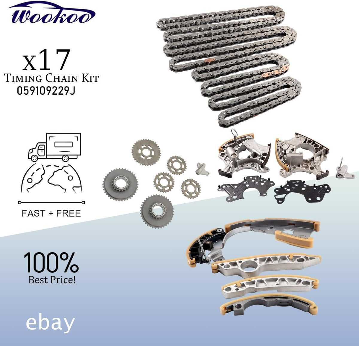 ya 10 9.16 baidi 17-Piece Timing Chain Kit for 2005-2009 for Audi for A4 A6 Quattro for A4 A6 3.2L 059109229J