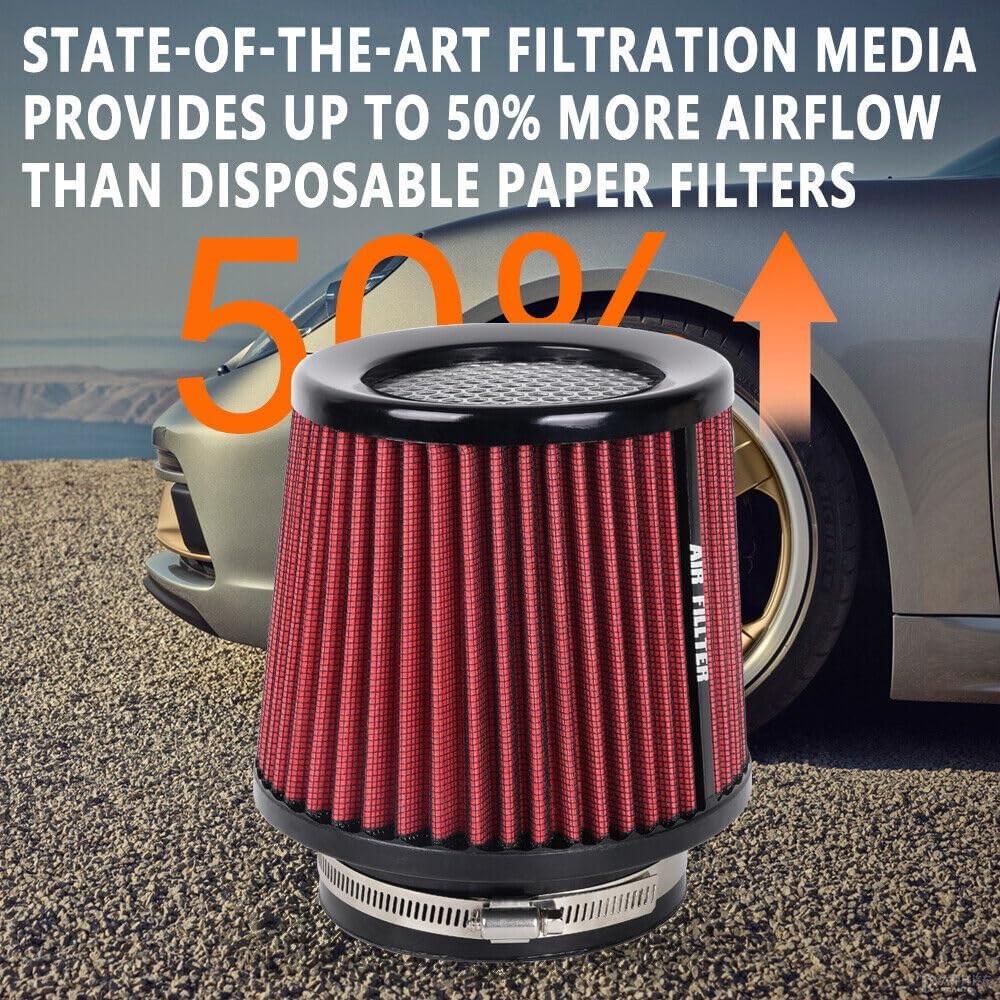 ya 13 9.15 baidi 3, 3.5, 4 Inlet, 6.5 Tall High Per for MAN ce Cold Air Intake Air Filter Red