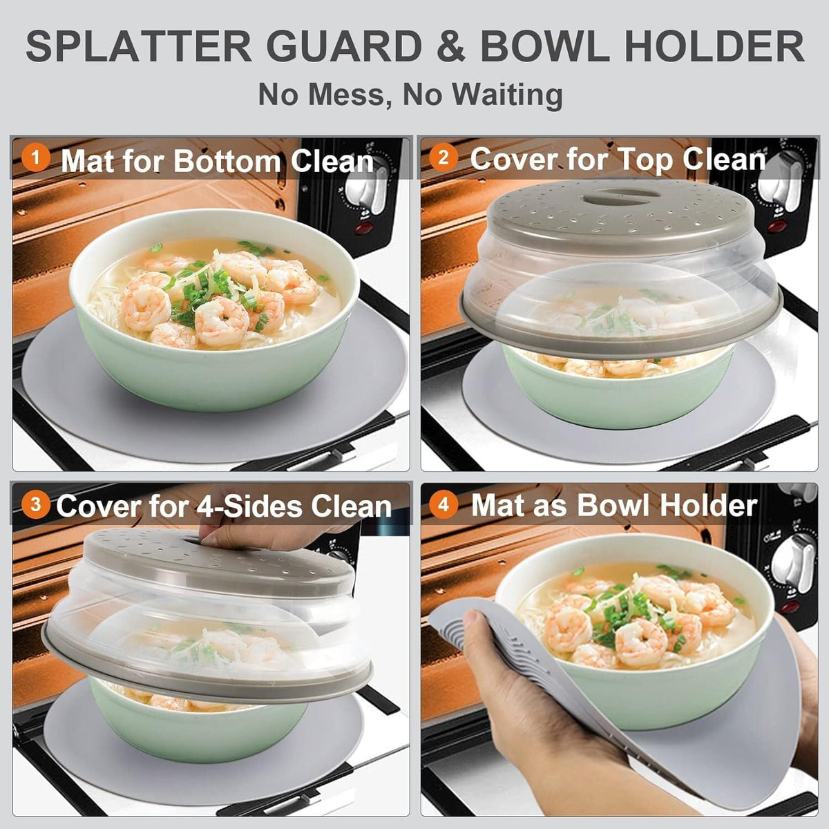 ya 14 9.20 baidi 2-in-1,Microwave Mat and Cover - Mat doubles as a bowl holder, splash proof,gray-1