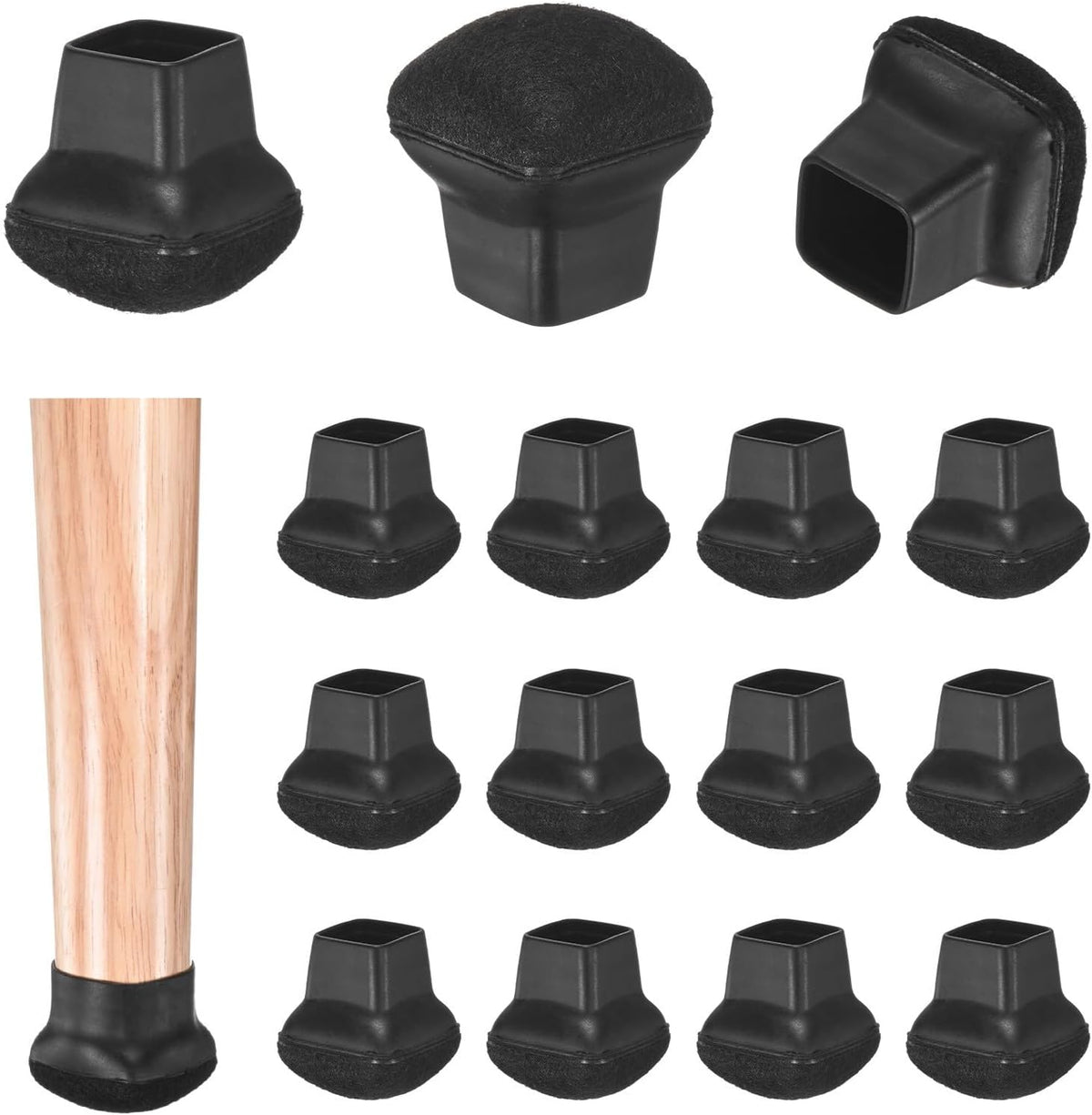 ya 26 10.21 baidi 16-Pack Chair Leg Floor Protectors, 0.55-0.75 Silicone Square C [Black]
