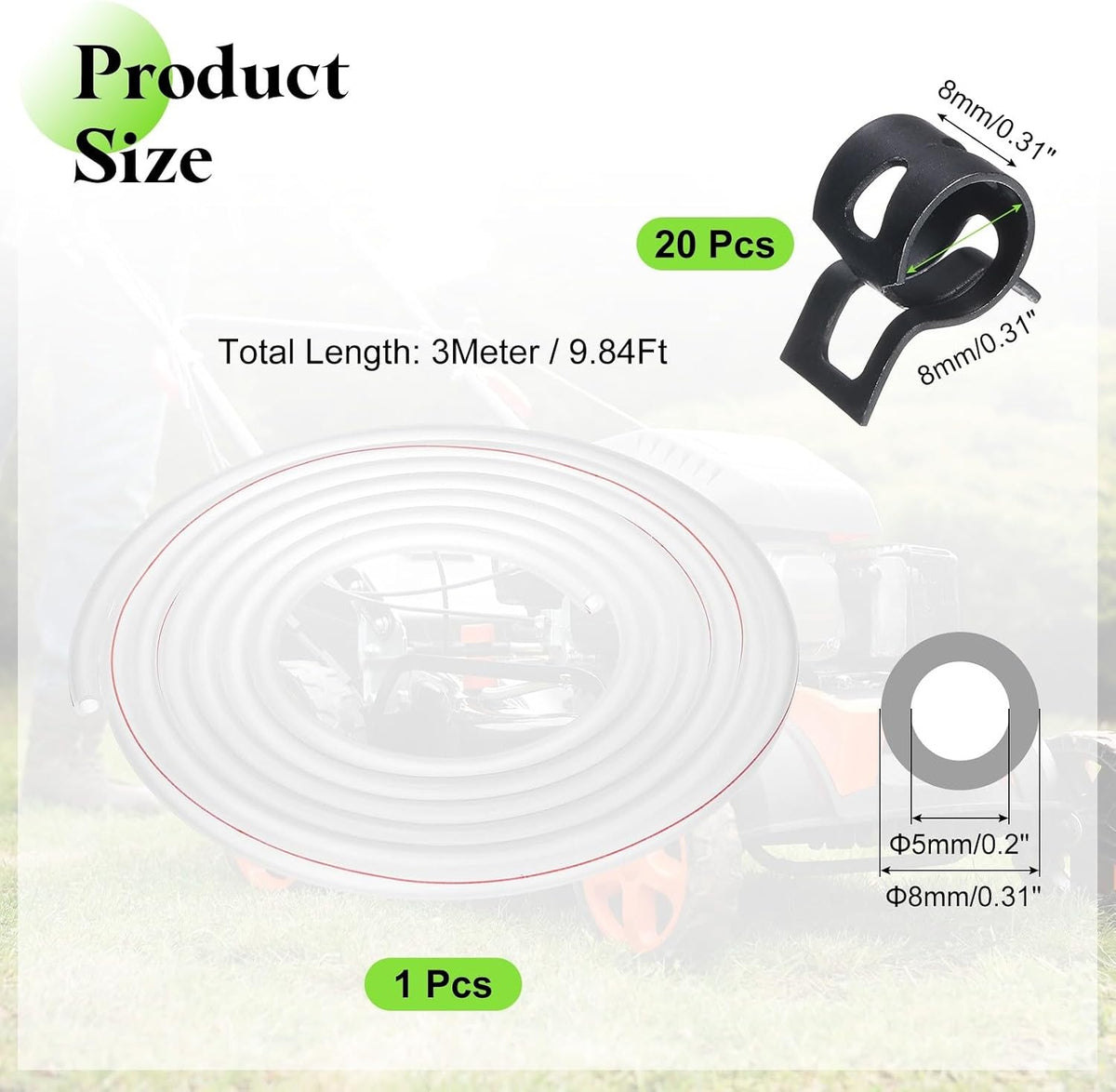 ya 9 10.24 10 Feet Fuel Line Hose 3/16 Inch ID Silicone Fuel Line with Hose Clamp Clear
