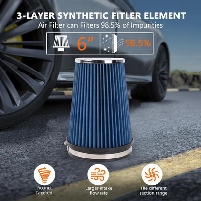 ya 13 9.15 baidi Blue 6 152mm Inlet Truck Air Intake Cone Replacement Dry Air Filter 9 Tall