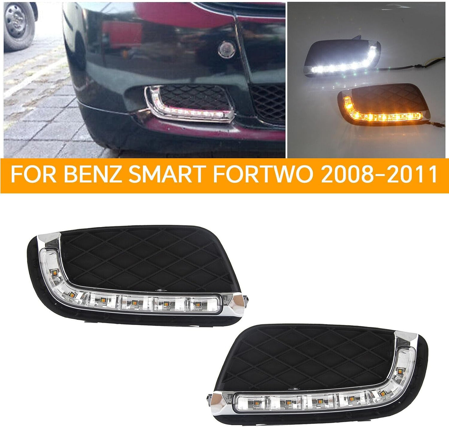 ya 3 8.24 baidi 2 Pack LED DRL Daytime Running Lights for Mercedes for Smart ForTwo W451 2008-2011 Fog Lights 