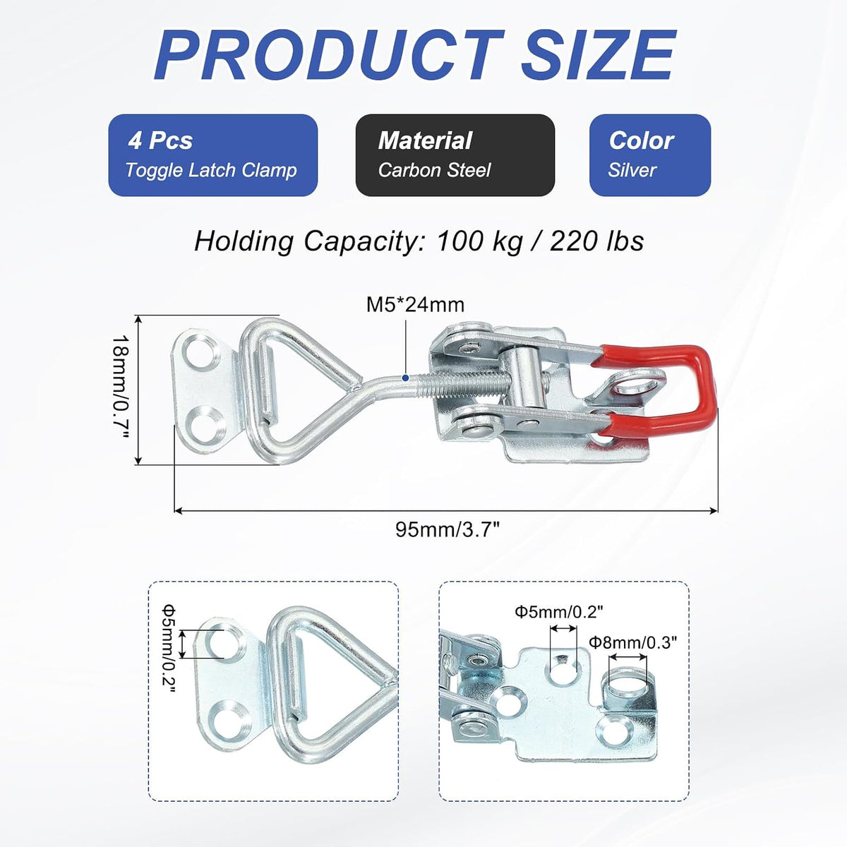 ya 26 10.21 baidi 4 Pcs Toggle Latch Clamp 4001 Carbon Steel with Lock Hole 220Lbs ing, Silver