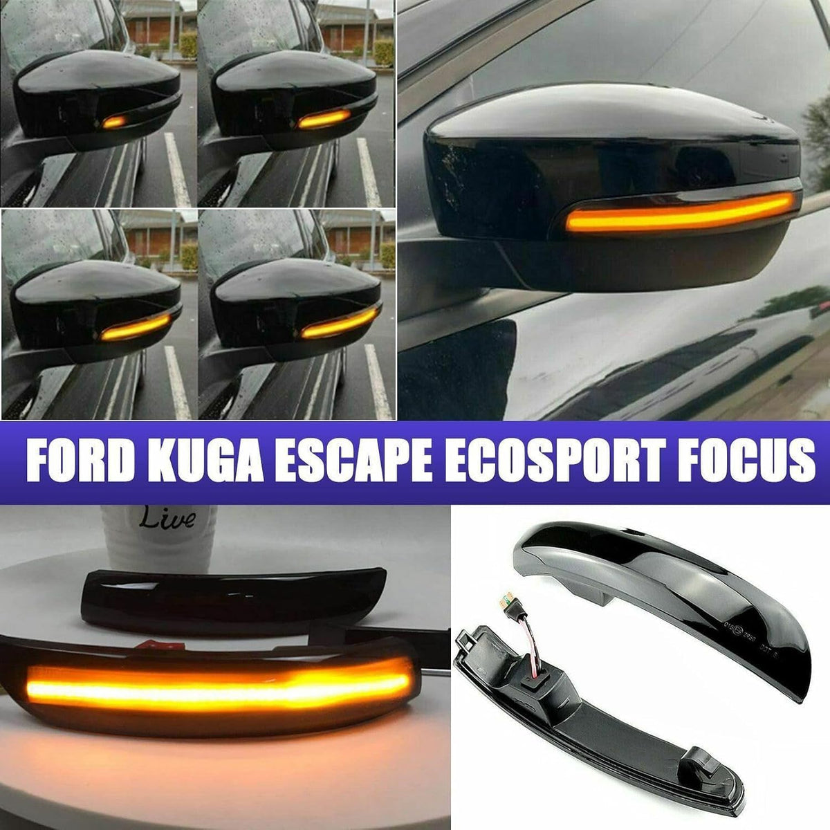 ya 28 10.13 zhengce 2Pc Sequential Side Mirror Turn Signal Light for Ford Kuga Escape EcoSport