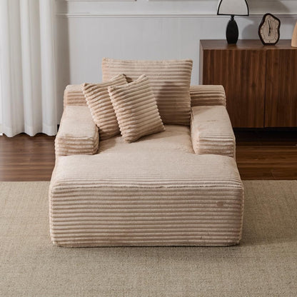 ya 28 10.13 baidi Chaise Beige,Corduroy, 3 Throw Pillows, No Assembly for Living Room