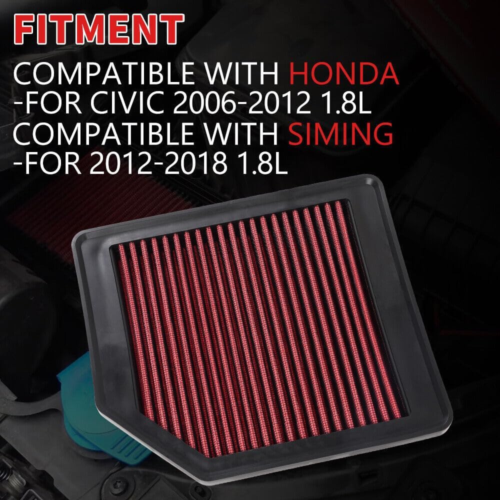 ya 13 9.15 baidi For 2012-2018 SIMING 1.8L Red Reusable & Washable High Flow Panel Air Filter