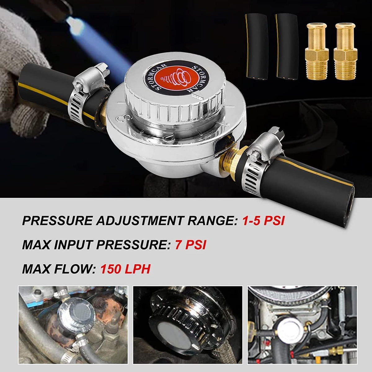 ya 11 9.14 baidiAdjustable 1-5 psi Fuel Pressure Regulator Carburetor Carb Kit 8mm 10mm Hose NEW