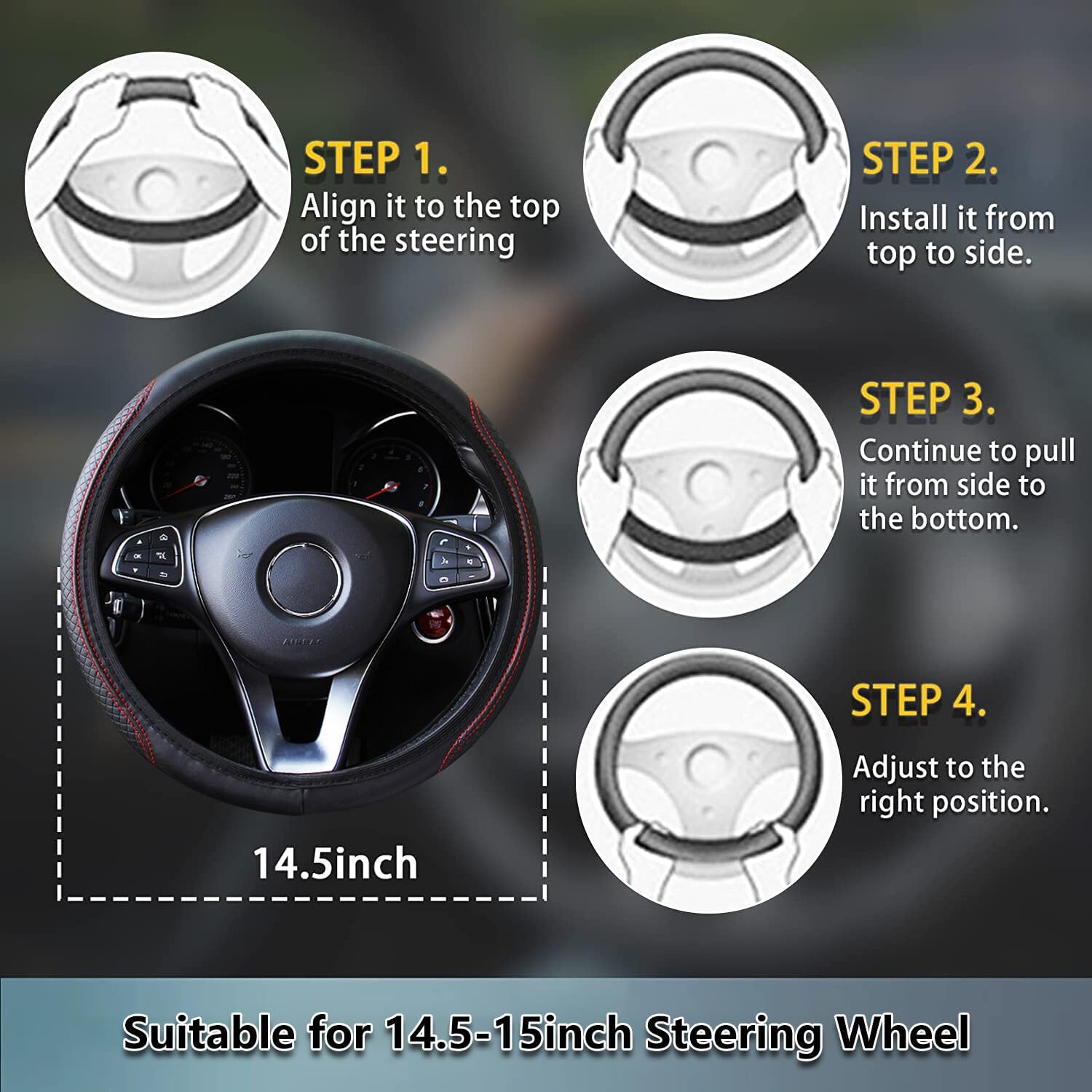 ya 4 8.24 baidi Leather Steering Wheel Cover Universal Standard Size 14.5 Inch -15 Inch Women's Men's