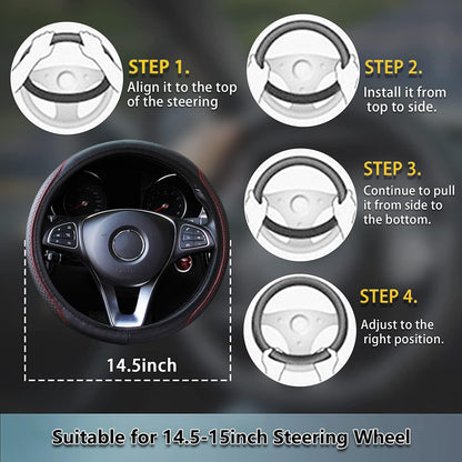 ya 4 8.24 baidi Leather Steering Wheel Cover Universal Standard Size 14.5 Inch -15 Inch Women's Men's