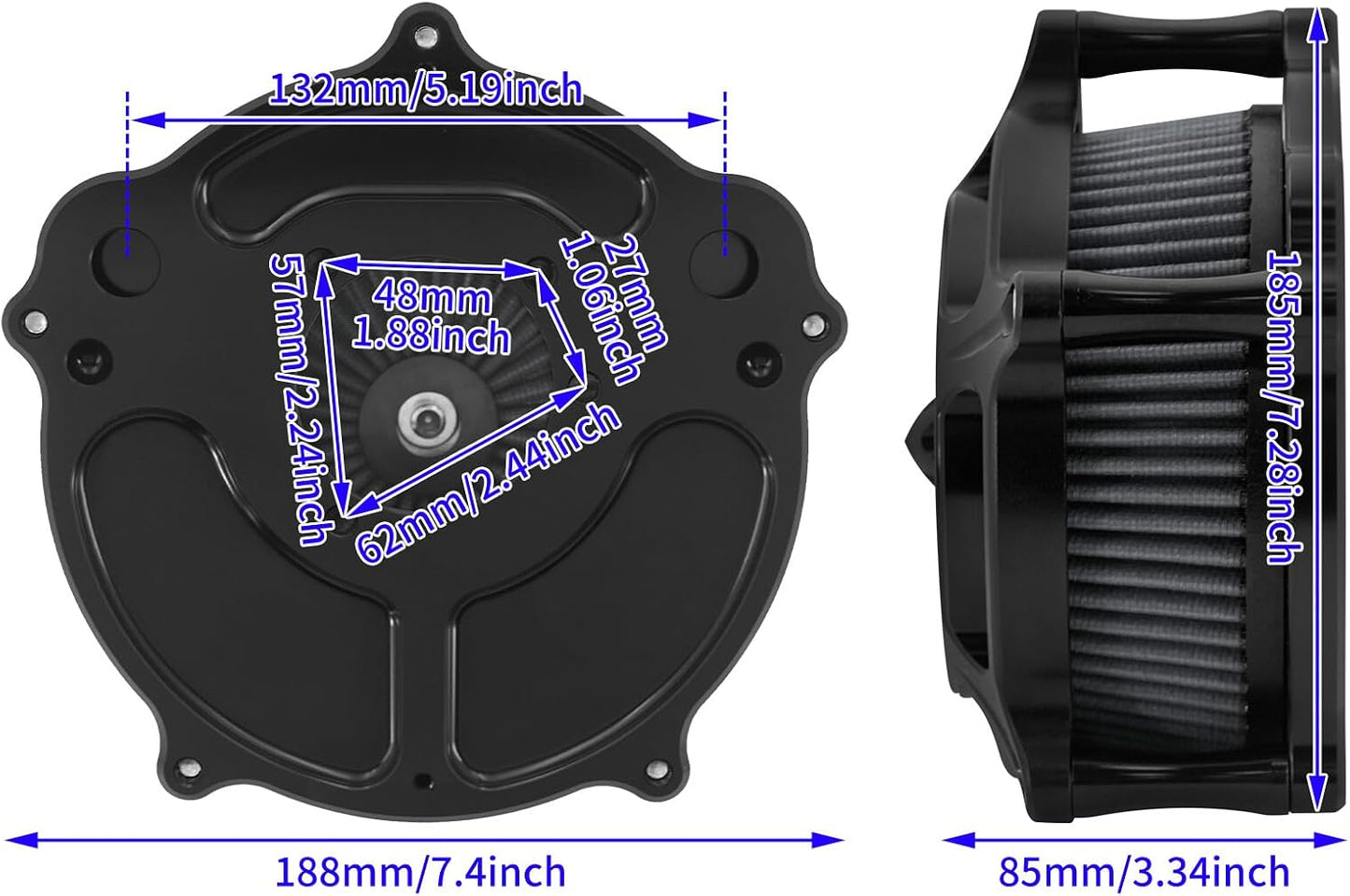ya 5 8.10 Matte Black Turbine Air Filter Gray Intake for Harley Sportster 883 1200 04-2022