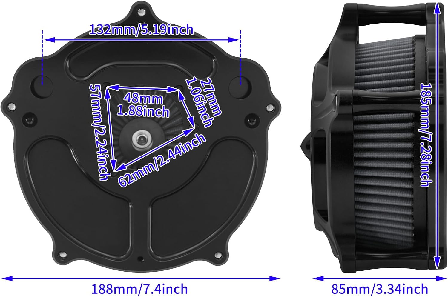 ya 8 8.24 baidi Matte Black Turbine Air Filter Gray Intake for Harley Sportster 883 1200 04-2022
