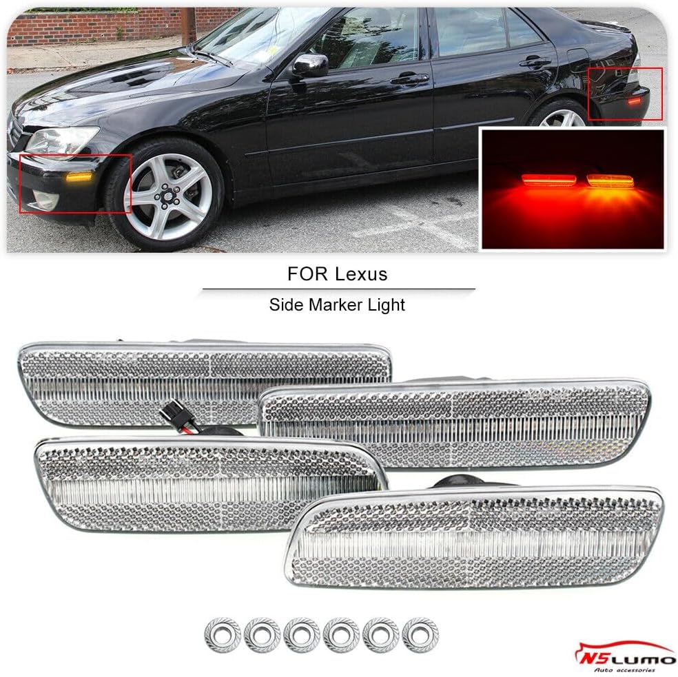 ya 7 8.24 baidi 4 Pack LED Yellow and Red Side Marker Signal Lights Fenders for 2001-2005 for Lexus IS300 