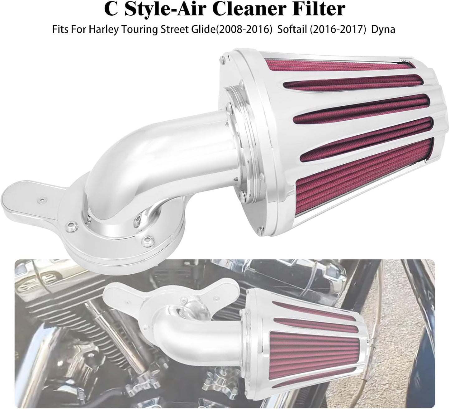 ya 5 8.10 Chrome Cone Air Filter Red Intake for Harley Touring Road Electra Glide 08-2016
