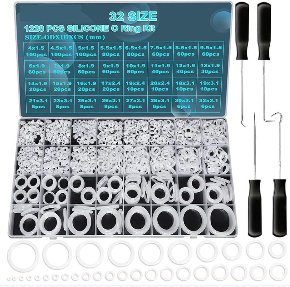 ya 13 9.15 baidi Silicone O Rings Kit 1228 Pc 32 Sizes Clear White with Hook and Pick Tool
