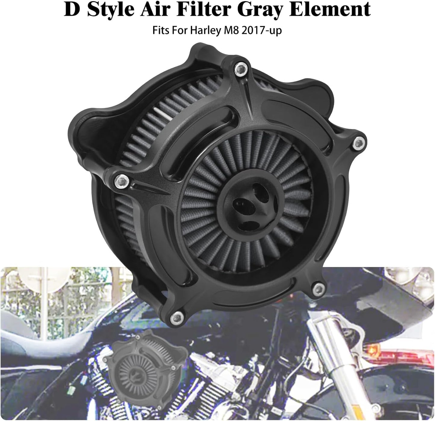 ya 5 8.10 Matte Black Air Cleaner Intake Filter for Harley Touring Street Road Glide 17-25