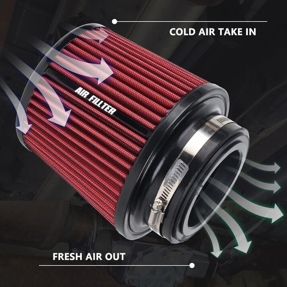 ya 13 9.15 baidi 3, 3.5, 4 Inlet, 6.5 Tall High Per for MAN ce Cold Air Intake Air Filter Red
