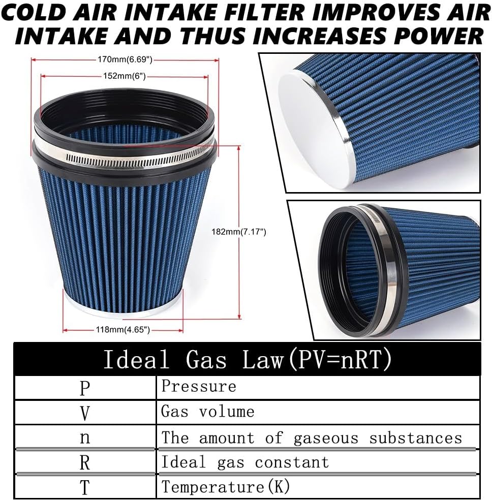 ya 13 9.15 baidi 6inch 152mm BLUE High Flow Inlet Cold Air Intake Cone Replacement Dry Air Filter