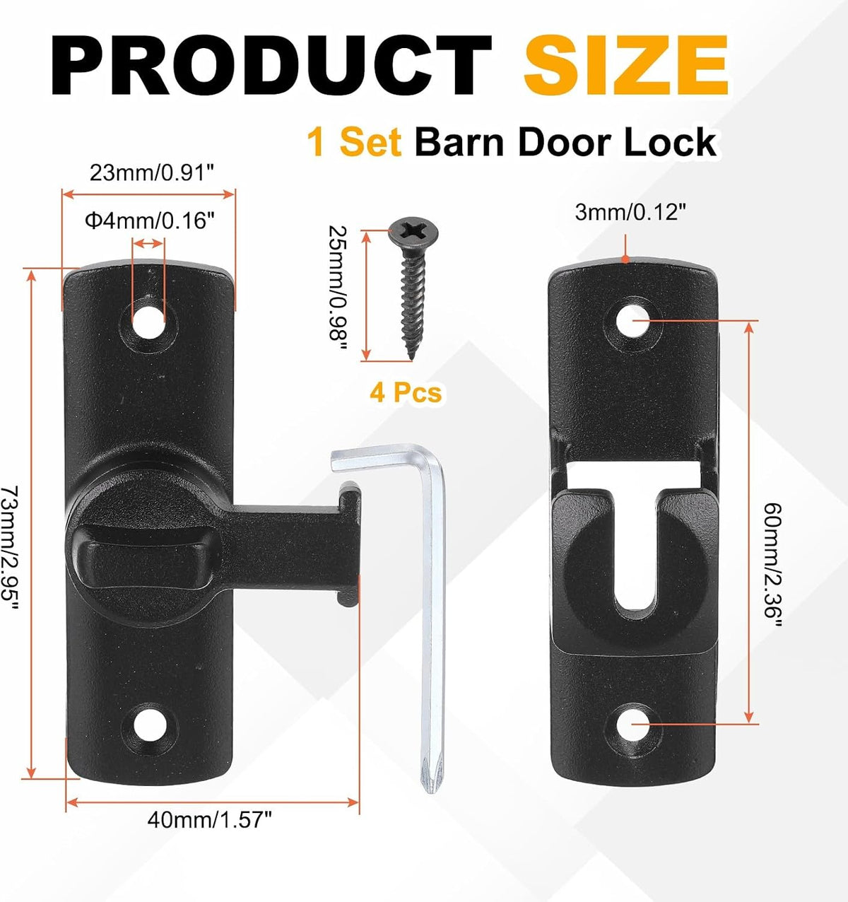 ya 26 10.21 baidi Barn Door Lock, 90/180 De Security Flip Sliding Door Latch, Black