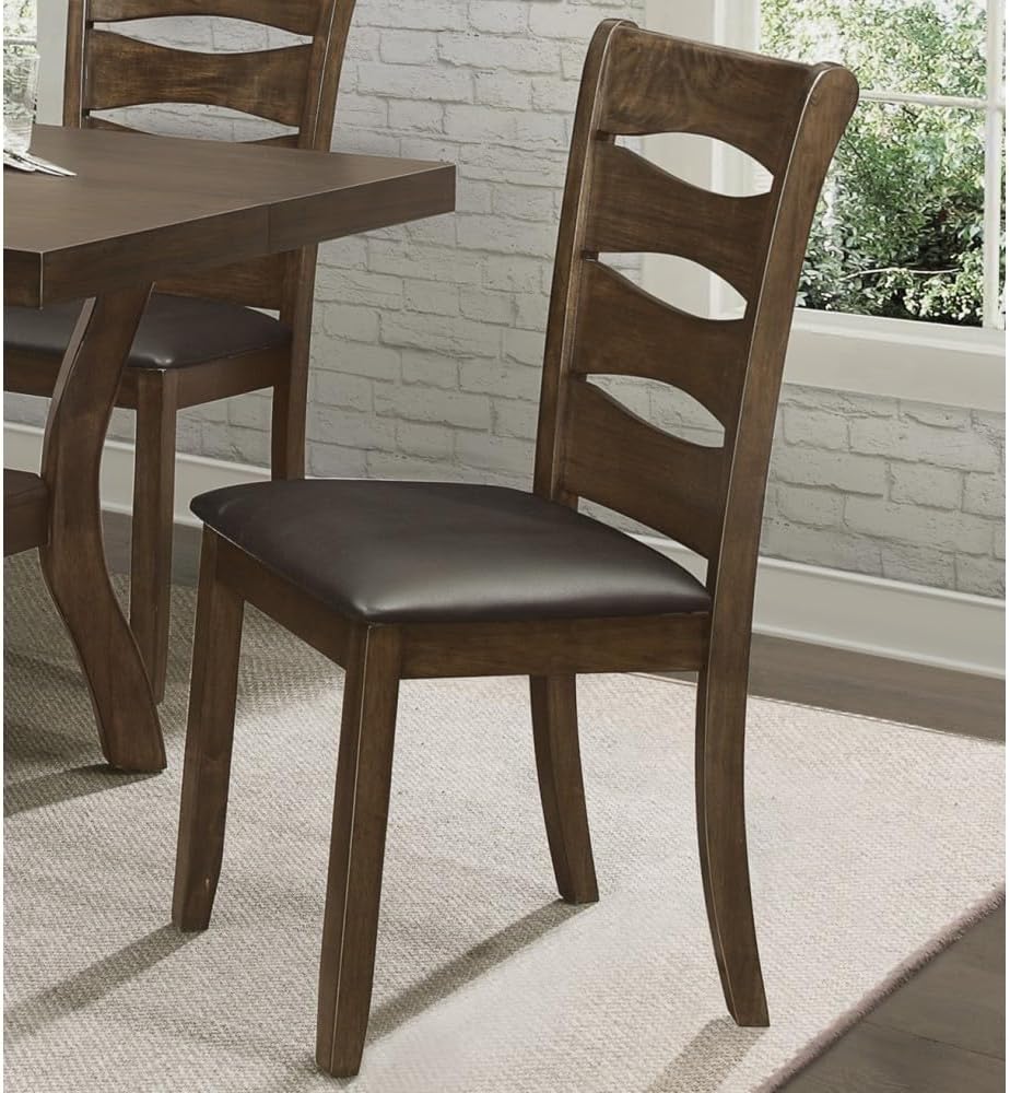 ya 28 10.13 baidi Transitional Dining Set 5pc - Brown Wood Table (Self-Storing Leaf)+4 Side C