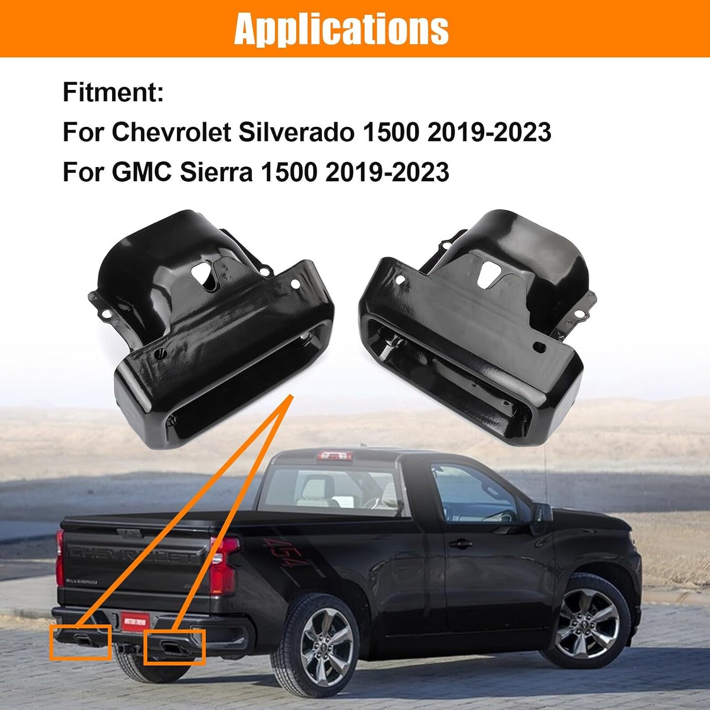 ya 6 8.14 Tips Bezels Matte Black Fits for GMC Sierra 1500 2019-2024 84434642