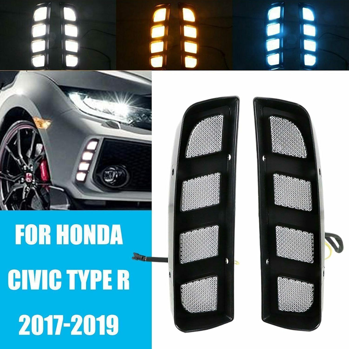 ya 4 8.8 for Honda Civic Type R 2017-2019 LED Daytime Running DRL Signal Lights Fog Lamps