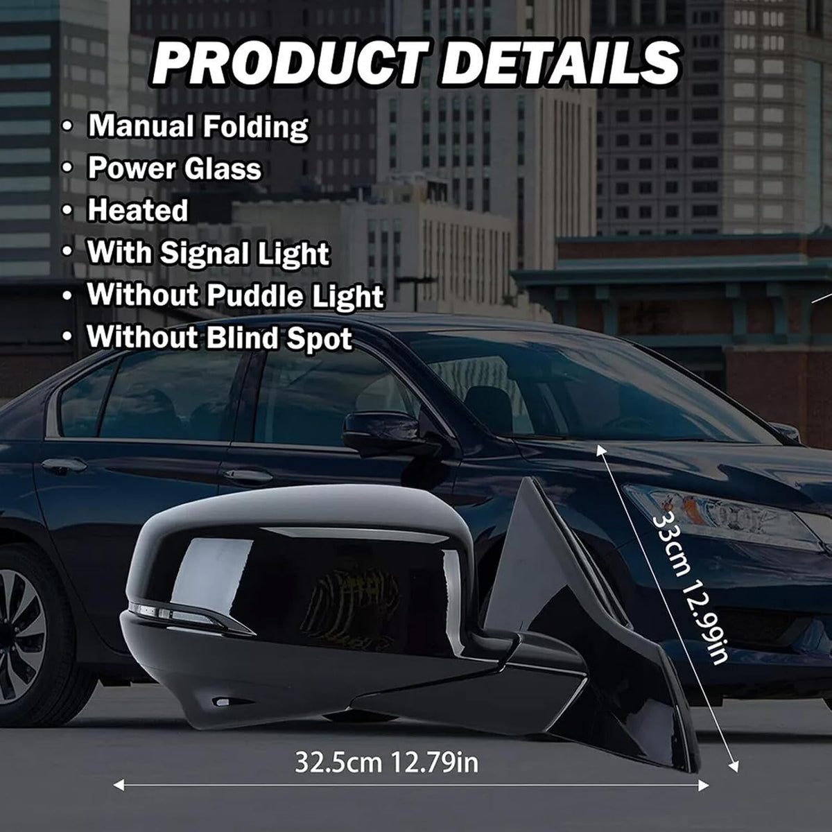 ya 11 9.14 baidiPassenger Right Side Mirror Heated Camera, Suitable for Honda for Accord Sedan 2013-2015-