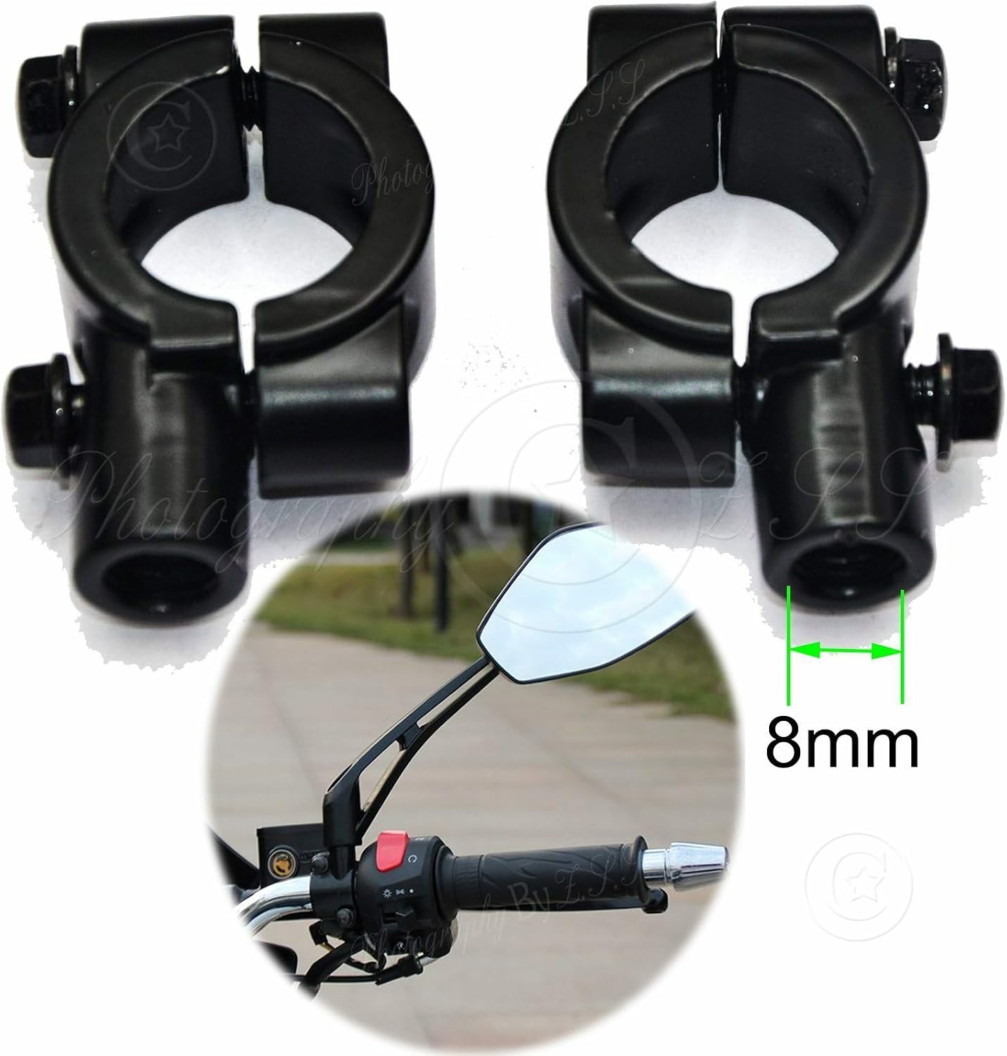 ya 2 8.15 Motorcycle e-Bike Bike Rear Mirror Mount Clamp Holder Hand Bar Bracket Part -8mm