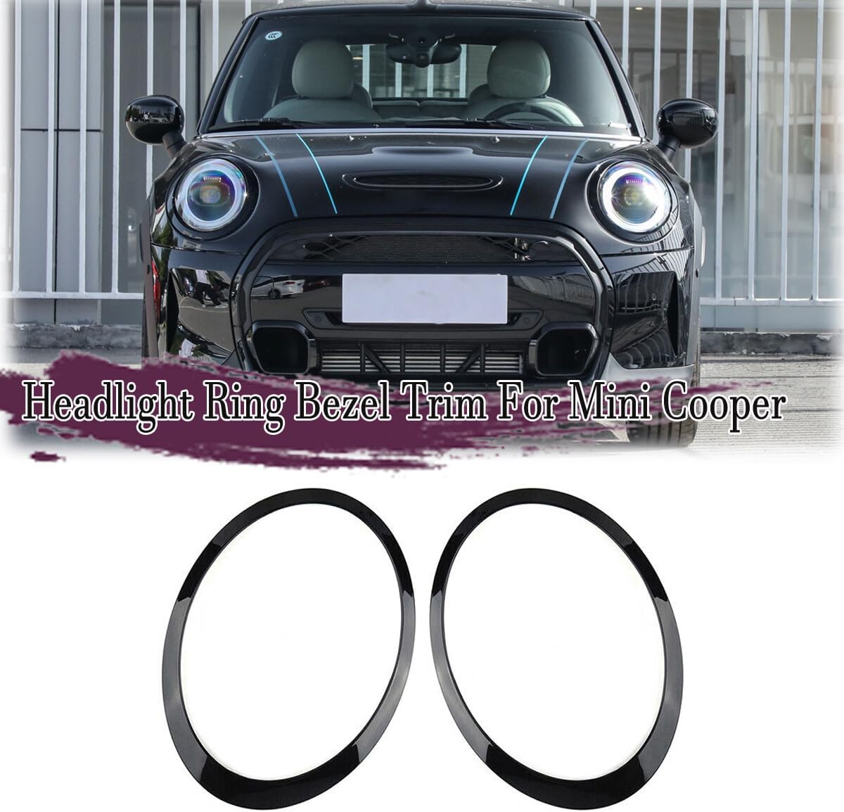 ya 4 8.10 2x Gloss Black Headlight Trim Ring Bezel for Mini Cooper R55 R56 R57 R58 2007-15