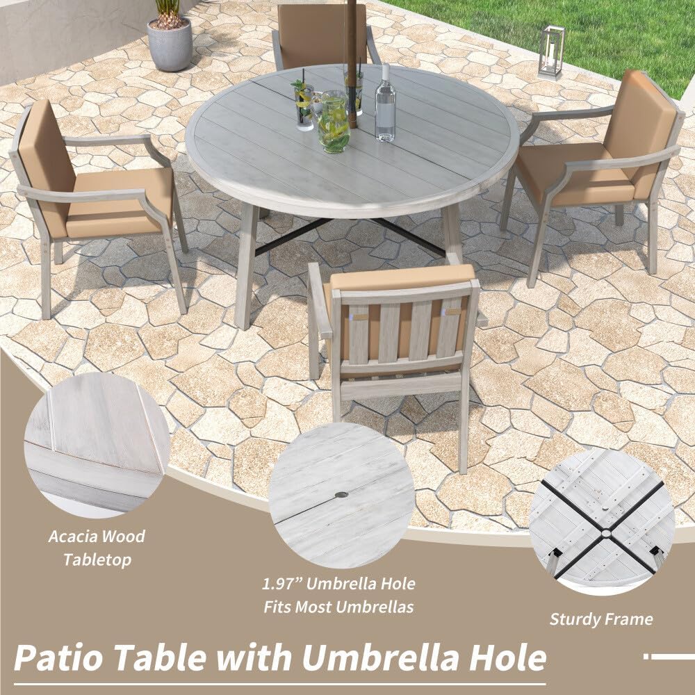 ya 28 10.13 baidi Wooden Dining Set 4-Seats w/Umbrella Hole & Removable Cushions