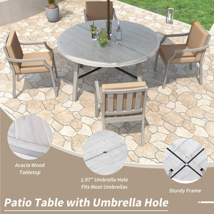ya 28 10.13 baidi Wooden Dining Set 4-Seats w/Umbrella Hole & Removable Cushions