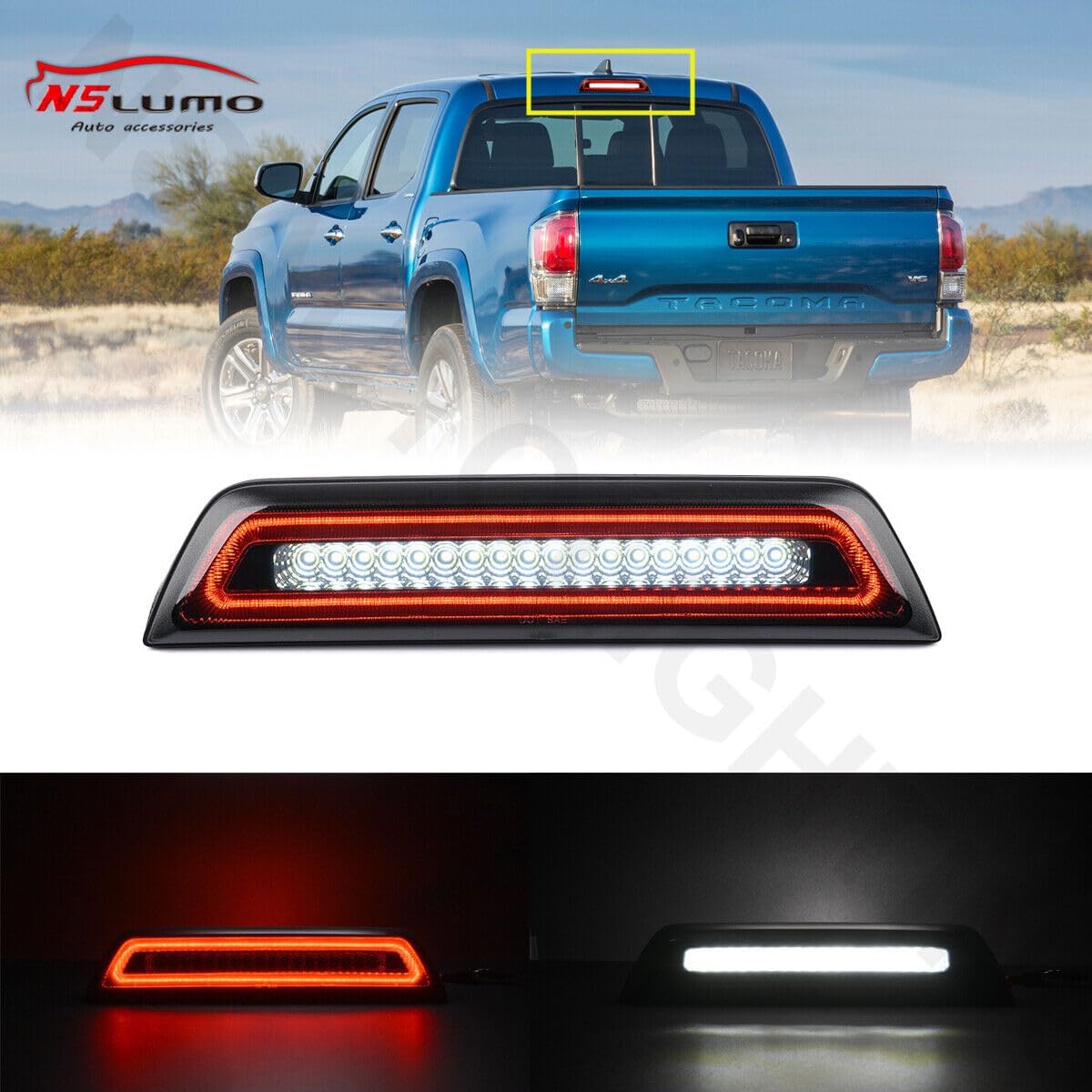 ya 4 8.10 Smoked LED Third Flasher Brake Light Cargo Light For 16-20 for Toyota Tacoma Limited TRD