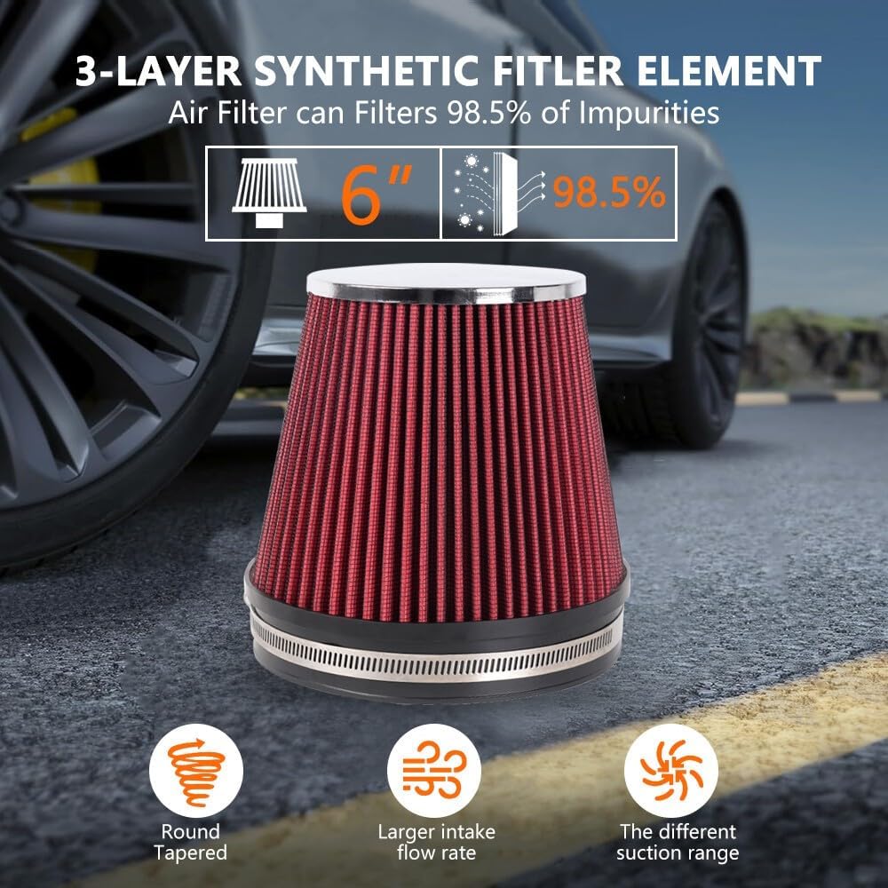 ya 13 9.15 baidi RED 6 Tall 6 152mm Inlet Air Filter Truck Air Intake Cone Replacement Dry