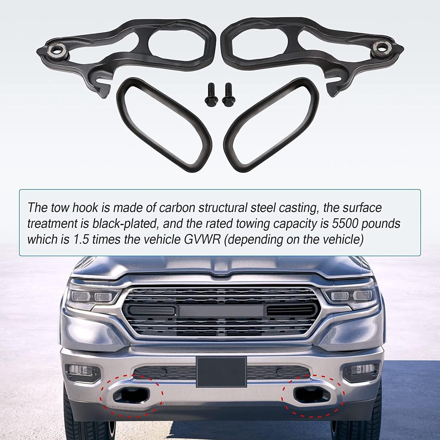ya 5 8.24 baidi Dual Front Left and Right F for Ram e Tow Hooks and Bumper F for Ram e for 2019-2022 for Ram 1500