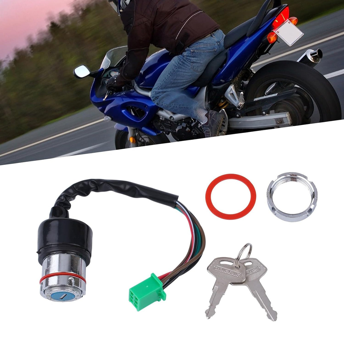 ya 13 9.15 baidi 6-Wire Motorcycle Ignition-Key Switch 2-Button Set 50CC/90CC 110CC 125cc New