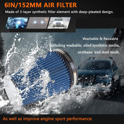 ya 13 9.15 baidi Blue 6 152mm Inlet Truck Air Intake Cone Replacement Dry Air Filter 9 Tall