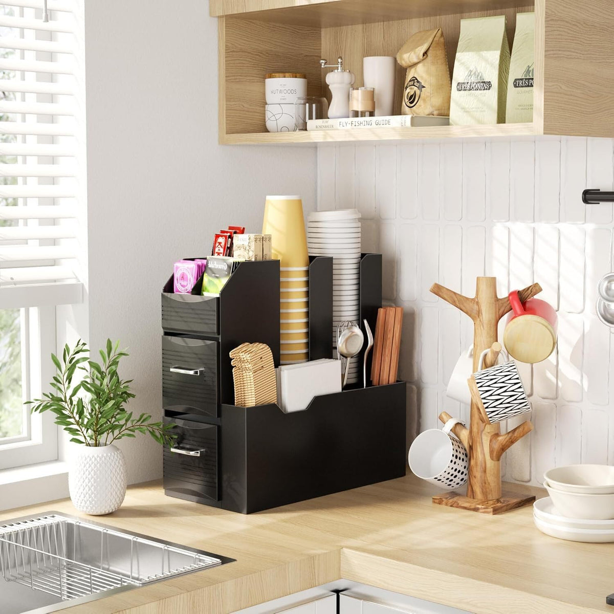 ya 26 10.21 baidi Coffee Condiment Organizer Coffee Counter Organizer Cup Stora Rack-2