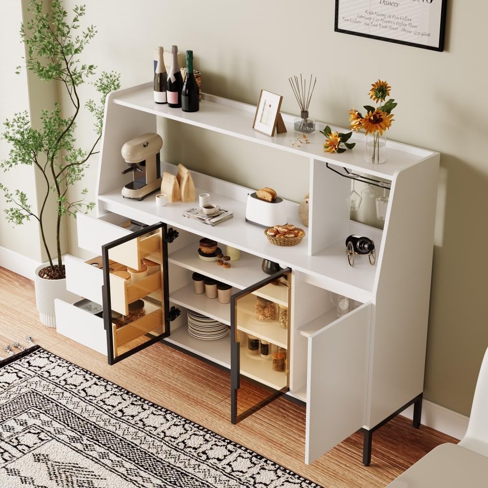 ya 28 10.13 baidi Sideboard Modern - 3 Drawers, Glass Locker, Wine Glass Storage Side Cabinet